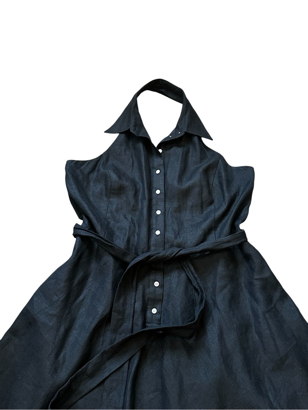 Ralph Lauren Linen Halter Midi Dress Black Tie Belt Minimalist Coastal Summer - Picture 2 of 7